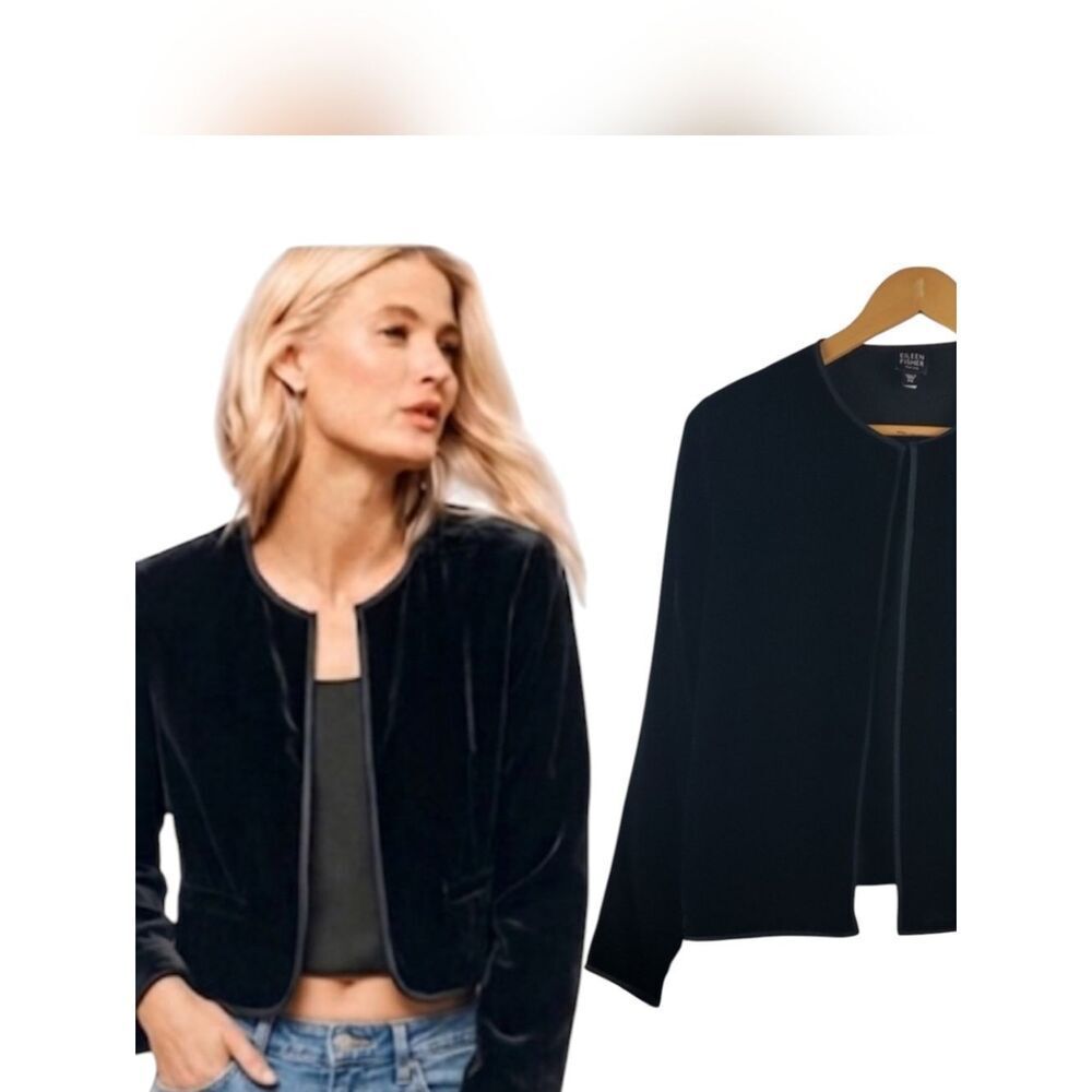 Eileen Fisher Velvet Silk Size s Blazer Collarless